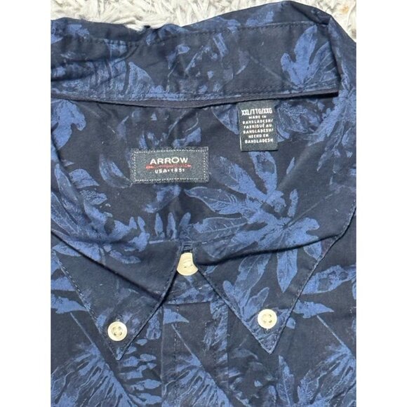 Mens Arrow Button Up Shirt Navy Blue Leaf XXL - Picture 3 of 4